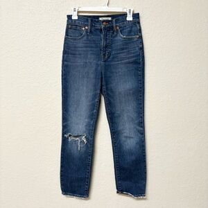 Madewell The Perfect Vintage Crop Denim Blue Jeans Distressed Size 25
